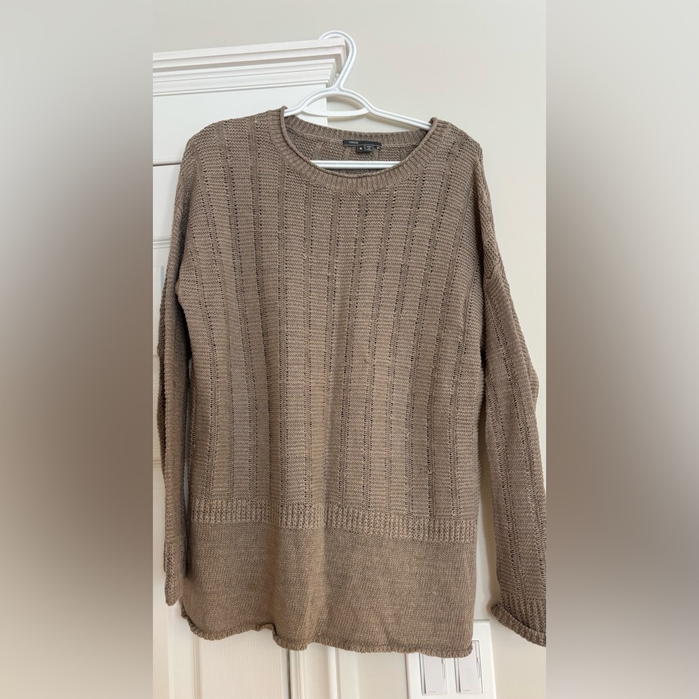Vince Taupe Textured linen Knit Top